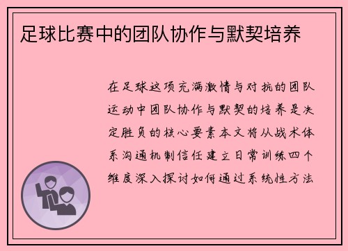 足球比赛中的团队协作与默契培养